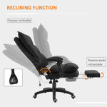Fauteuil de bureau massant, chaise de bureau, chaise ergonomique avec hauteur réglable, dossier inclinable, repose-pied intégré et télécommande filaire, pivotant à 360°, toile de lin noir