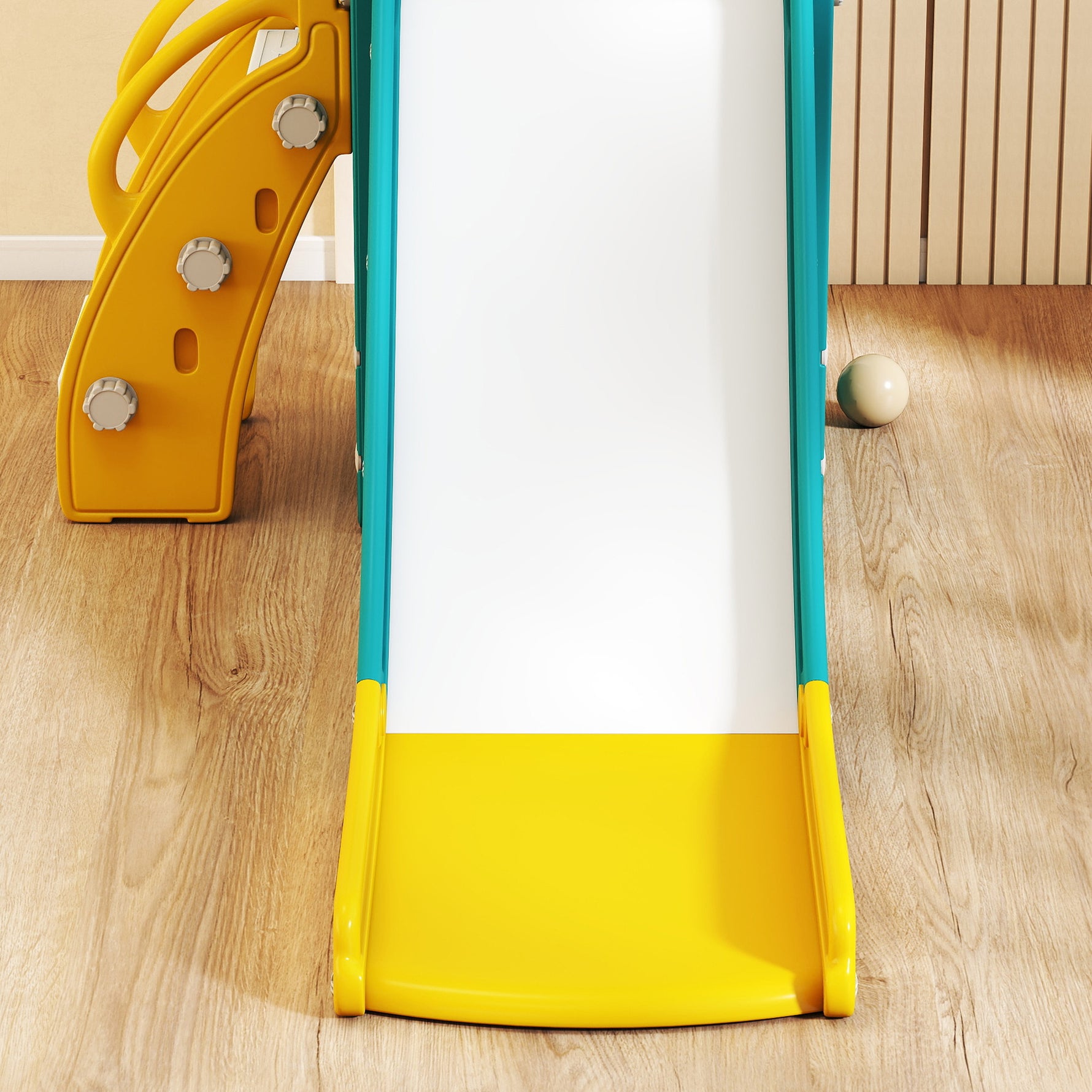 Toboggan pour tout-petits 5 en 1 toboggan autoportant pour enfant avec panier de basket, télescope, 178x70x86cm, jaune