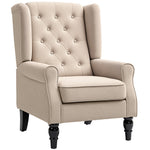 Gecapitonneerde fauteuil met brede zitting, houten poten, klassieke stijl, zeer comfortabel, 74 x 86 x 102 cm, beige