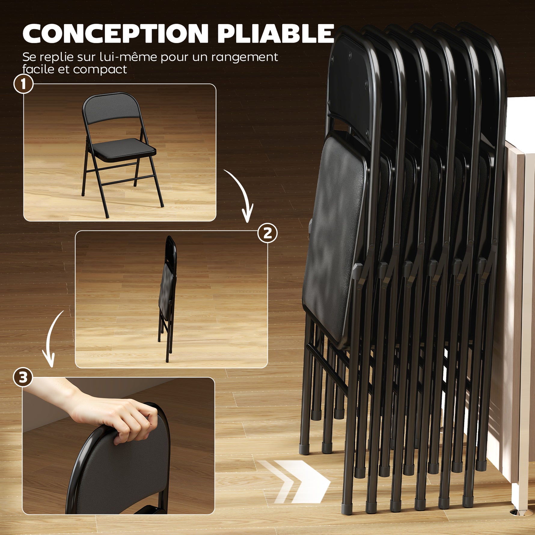 Lot de 6 chaises pliantes chaises de salle à manger portables cadre en acier 45 x 46 x 78 cm noir