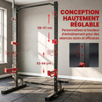 Power Tower Multifunzione Carico 500 kg, Barra per Trazioni, Rack per Squat, Supporti per Dischi, 157x105x205cm, Rosso