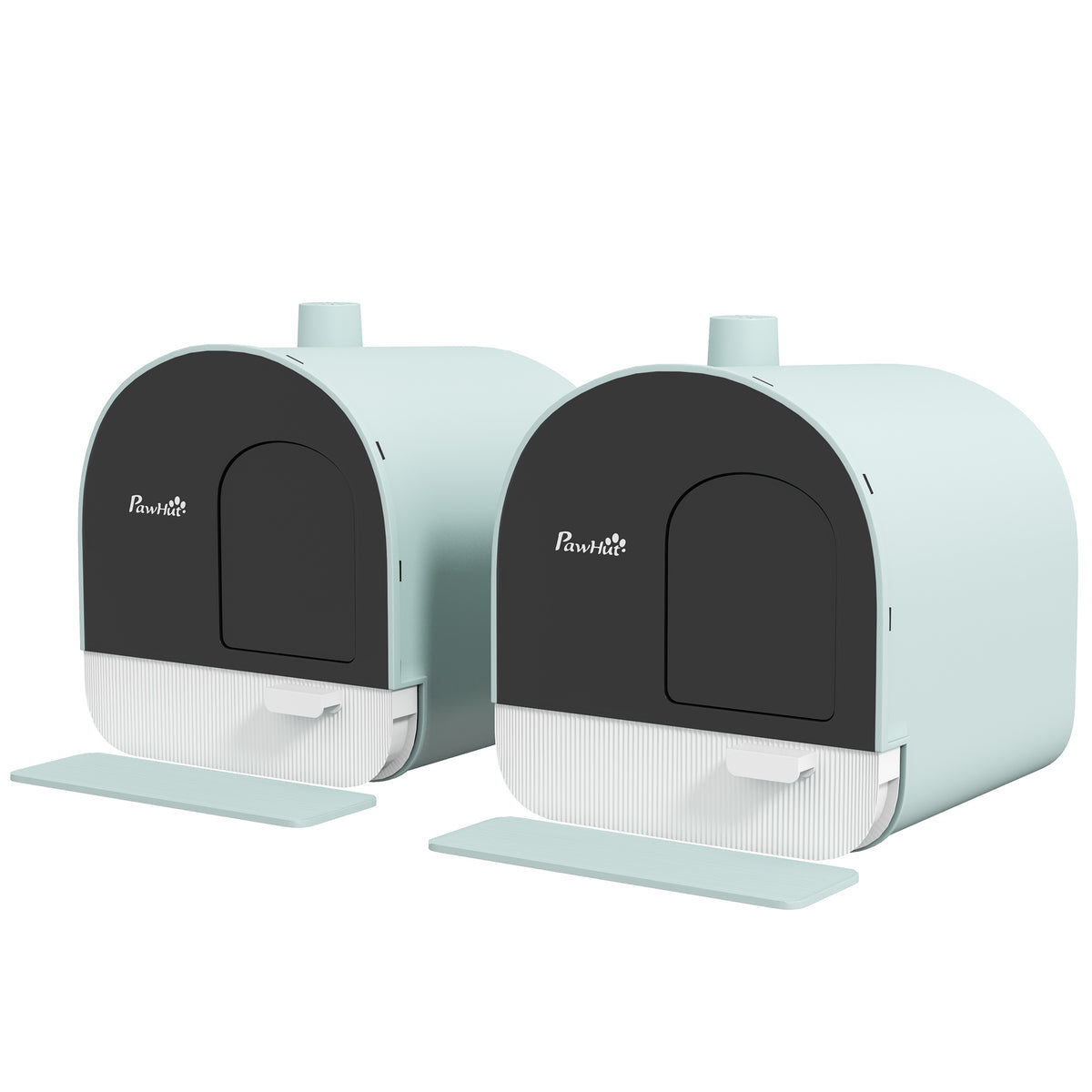 Lot de 2 bacs à litière pour chat avec porte battante, pelle et filtre inclus dim. 43L x 44l x 47H cm