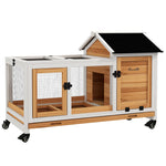 Clapier cage à lapins rongeurs sur roulettes 2 portes verrouillables - 108 x 58 x 73,5 cm bois massif jaune