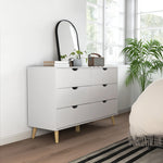 Commode 6 tiroirs meuble de rangement 5 pieds biseautés en bois  120 x 40 x 76 cm blanc