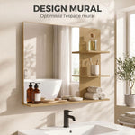 Miroir Salle de Bain avec 3 Étagères 60 x 48 cm, Miroir Mural Modern pour chambre à coucher, bureau, Chêne