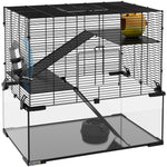 Cage hamster cage rongeur 3 niveaux avec roue rampes maisonnette abreuvoir mangeoire 60L x 40l x 54,5H cm noir