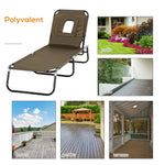 Transat de Jardin Chaise Longue Pliante Bain de Soleil avec Appuie-tête, Trou de lecture et Dossier Inclinable, Marron