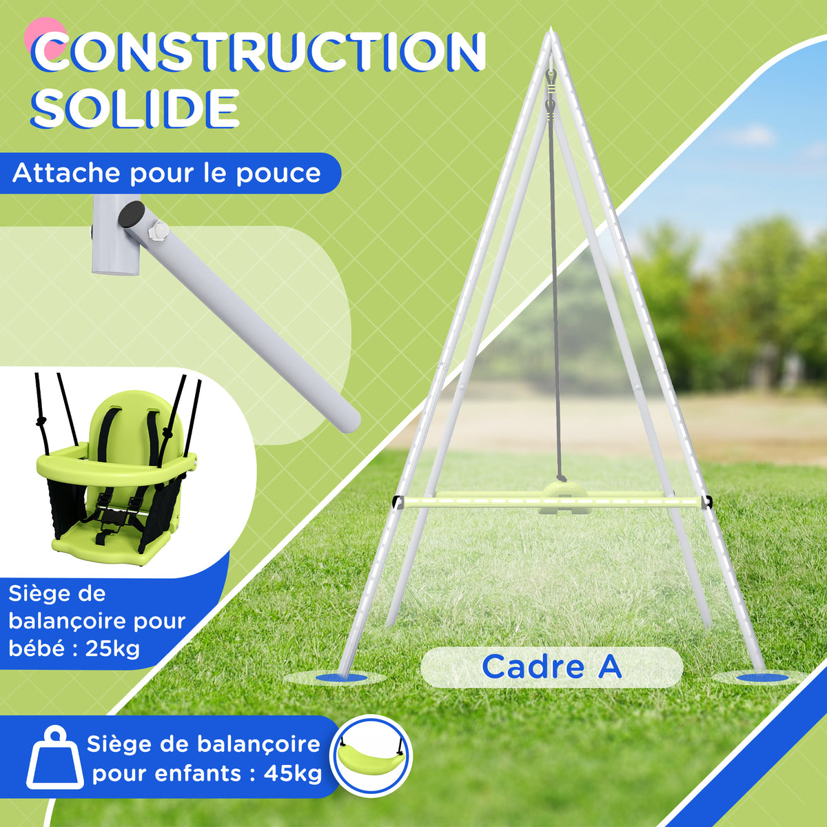 2-in-1 baby swing set with 5-point safety harness for indoor and outdoor use, green