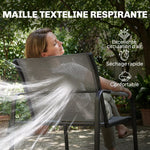 Salon de Jardin Ensemble de Terrasse en Acier et Textilène 4 Pièces avec Accoudoirs Corde Tressée Gris