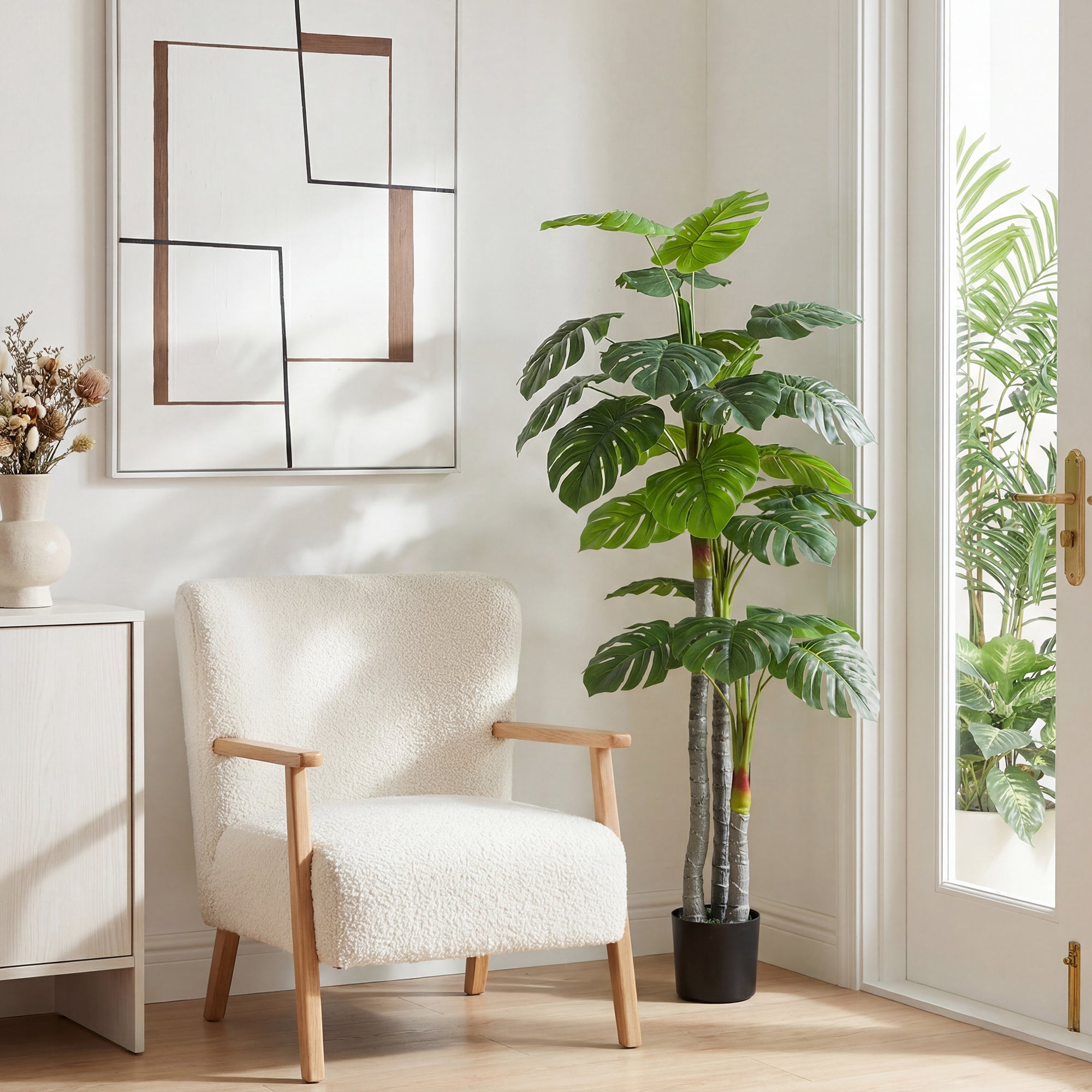 Arbre Artificiel Plante Artificielle Monstera H.1,5 m Tronc Branches Lichen Feuilles de Tortue Grand réalisme Pot Inclus