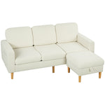 Canapé 3 places avec repose-pieds, canapé en velours côtelé, assise et dossier rembourrés, 192x138x85cm, beige