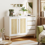 Buffet, meuble de rangement avec 2 portes et 4 tiroirs, étagère réglable, 120 x 40 x 86 cm, blanc et chêne