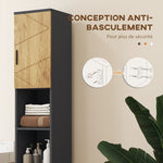 Meuble colonne armoire rangement salle de bain 2 portes étagère réglable 2 niches 30 x 30 x 183 cm chêne gris foncé