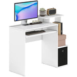 Bureau Informatique multimédia étagères Tablette Clavier Panier Noir Panneaux Particules Blanc