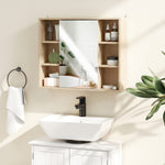 Meuble salle de bain avec miroir, placard à portes et 6 compartiments ouverts, 60 x 14,5 x 49,4 cm, bois naturel