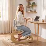 Ergonomic Kneeling Chair with Backrest, Corduroy Padded Rocking Kneeling Stool, Light Grey