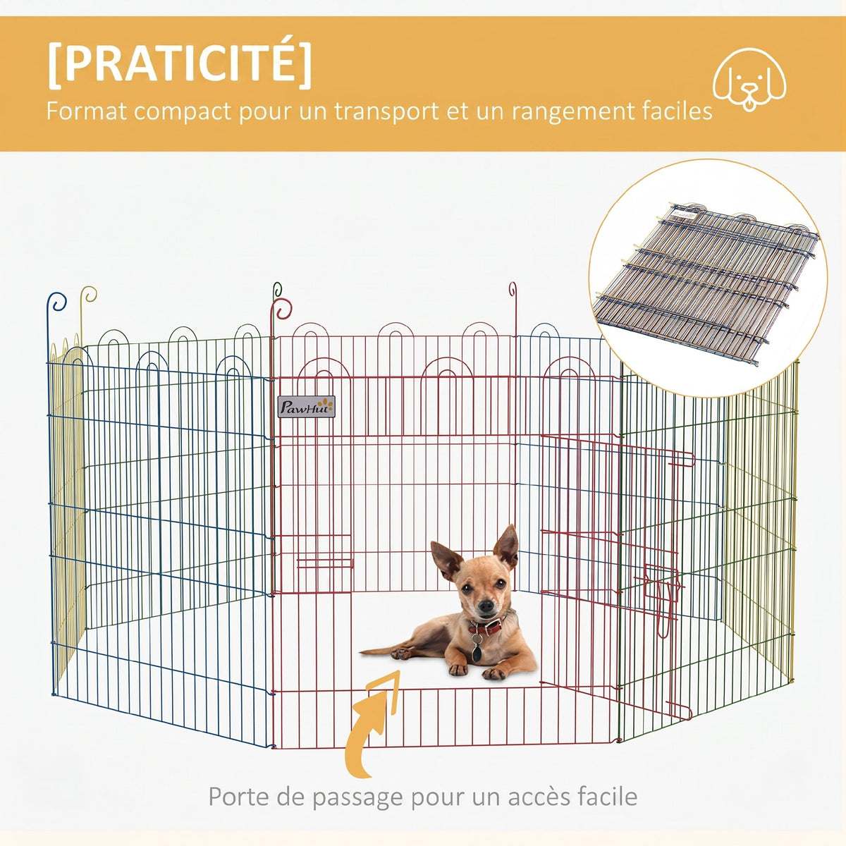 Enclos Pliant en Acier pour Chiens, Lapins, Rongeurs, Petits Animaux, Intérieur et Extérieur, 8 Panneaux avec Porte