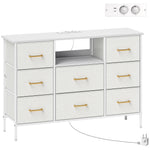 Commode 8 tiroirs en tissu bouclette, meuble de rangement avec 2 prises de courant, structure en acier 110x30x76cm crème