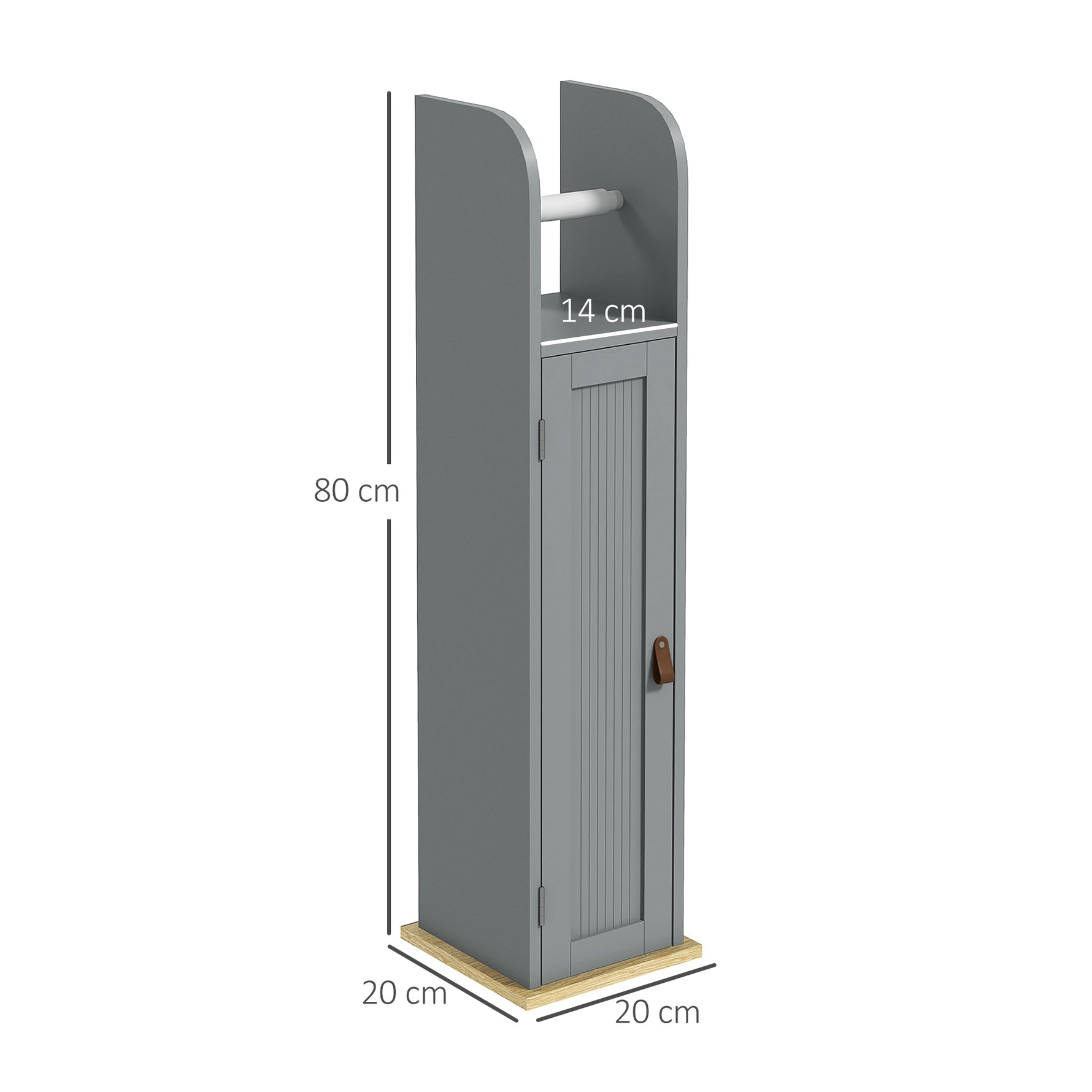 Meuble de salle de bain support papier toilette avec placard et étagères réglables 20 x 20 x 80 cm gris