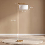 Lampadaire lampe à pied abat-jour en tissu de lin base ronde stable pour salle bureau or et blanc