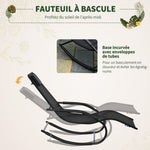 Chaise longue à bascule rocking chair ergonomique avec tétière accoudoirs métal galvanisé textilène 62l x 150P
