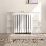 Cache-radiateur avec étagères de rangement ouvertes, couvercle de radiateur en bois à lattes, 124x19x83cm, blanc