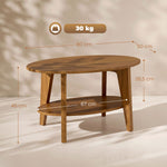 Table Basse Ovale à 2 Niveaux, Table de Salon Moderne avec Étagère Inférieure Ouverte, 80 x 50 x 45 cm, Chêne