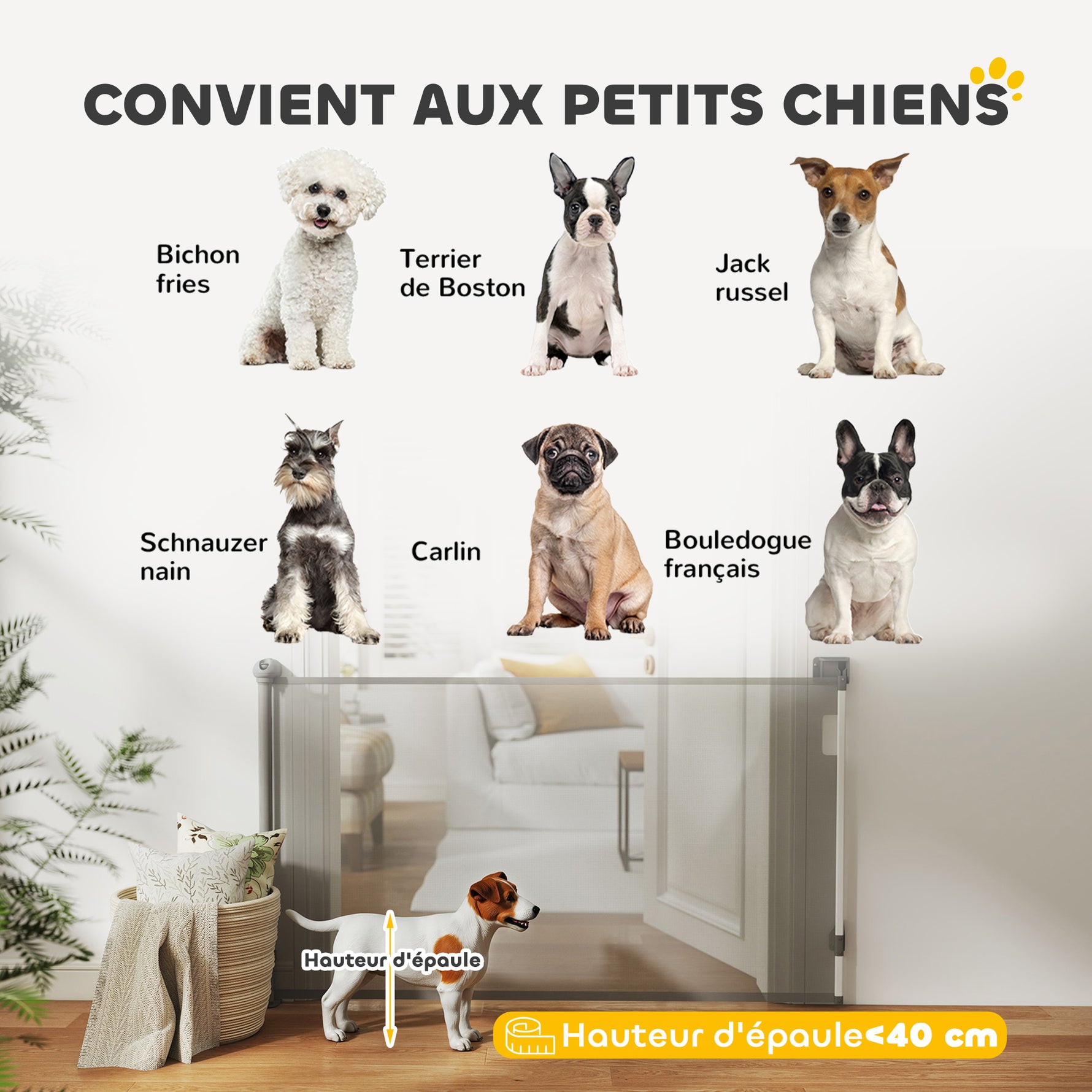 Barrière rétractable pour chien largeur 149 cm verrouillage automatique - gris