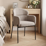 Fauteuil Salon, Fauteuil d'Appoint Rembourré en Chenille avec Dossier Courbé et Accoudoirs, Pieds en Métal, Marron Clair