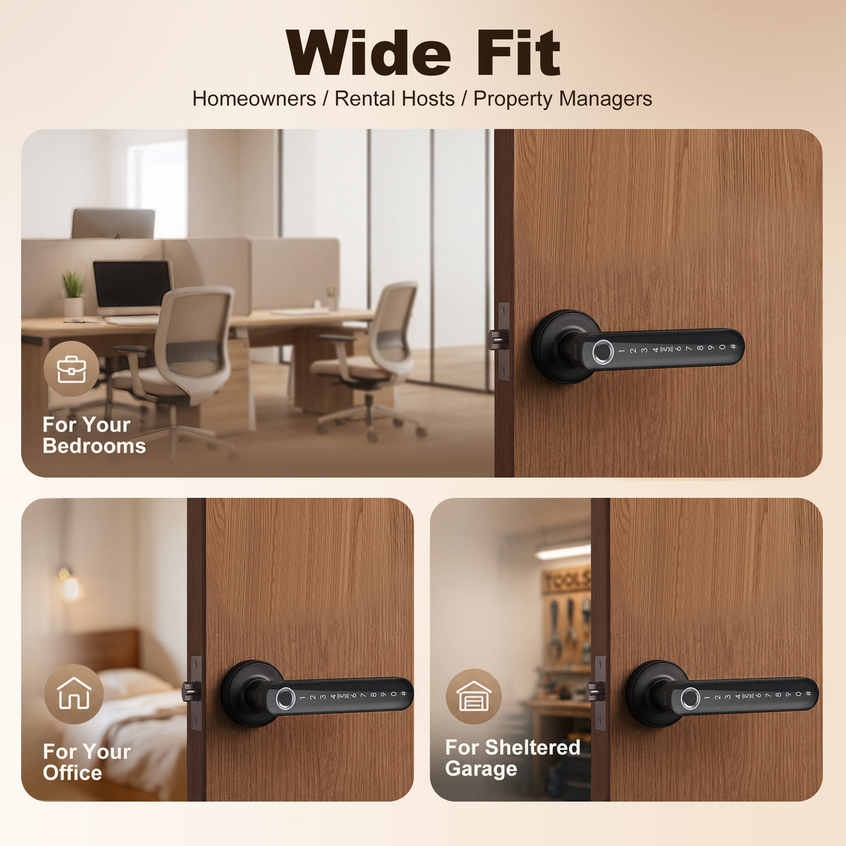 Serrure de Porte Intelligente, 5 Accès par Empreinte, Code, Carte NFC, Application Tuya/Smart Life et Clé, Noir