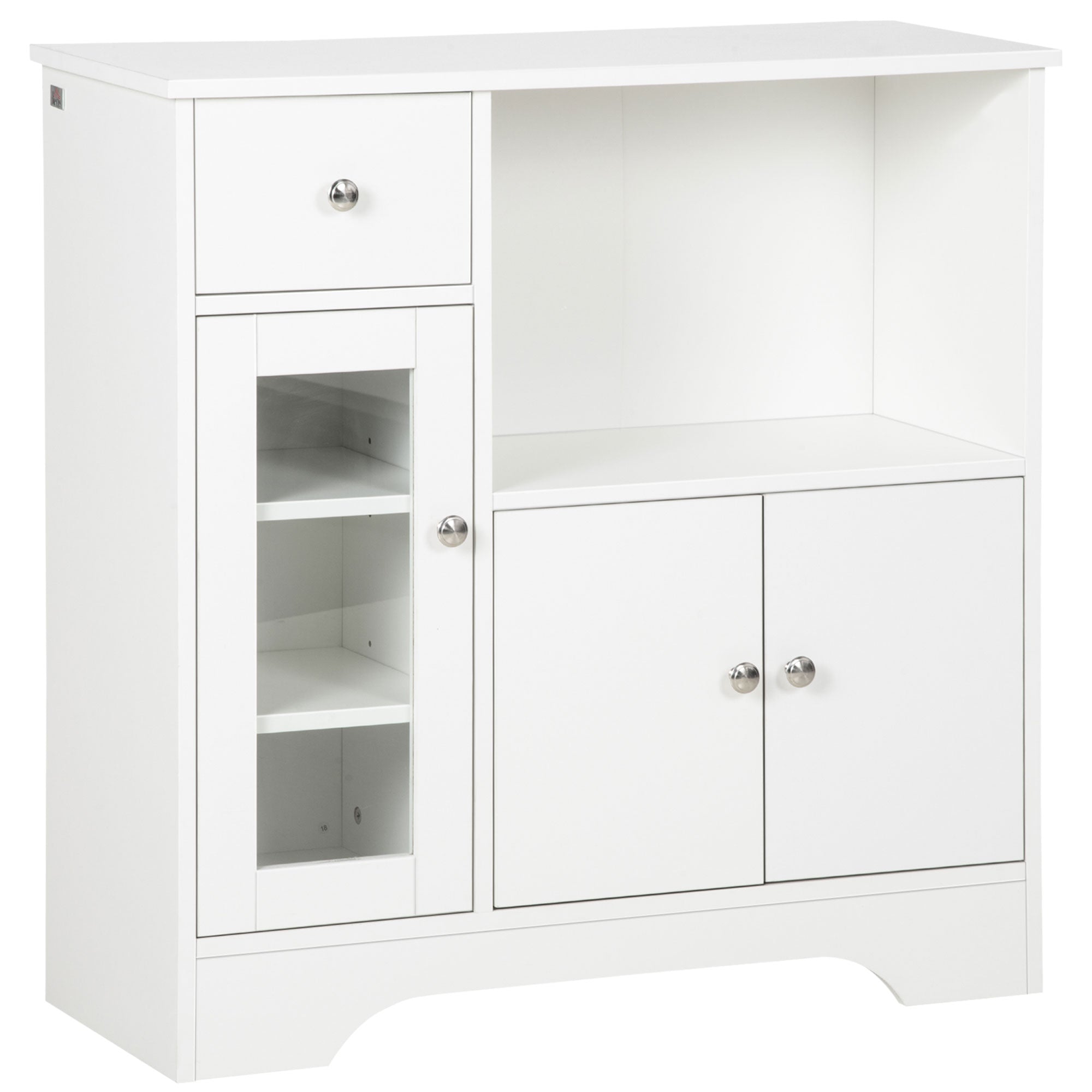 Moderner Küchenschrank mit Glastür, Schublade, großem Fach und verstellbaren Einlegeböden 80 x 30 x 82 cm weiß