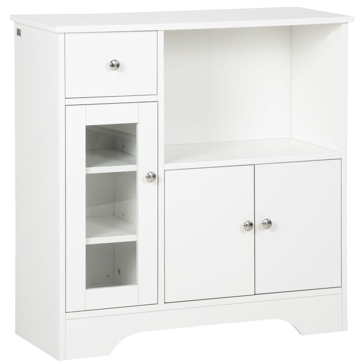 Buffet de cuisine moderne avec porte en verre, tiroir, grande niche et étagères réglables 80 x 30 x 82 cm blanc