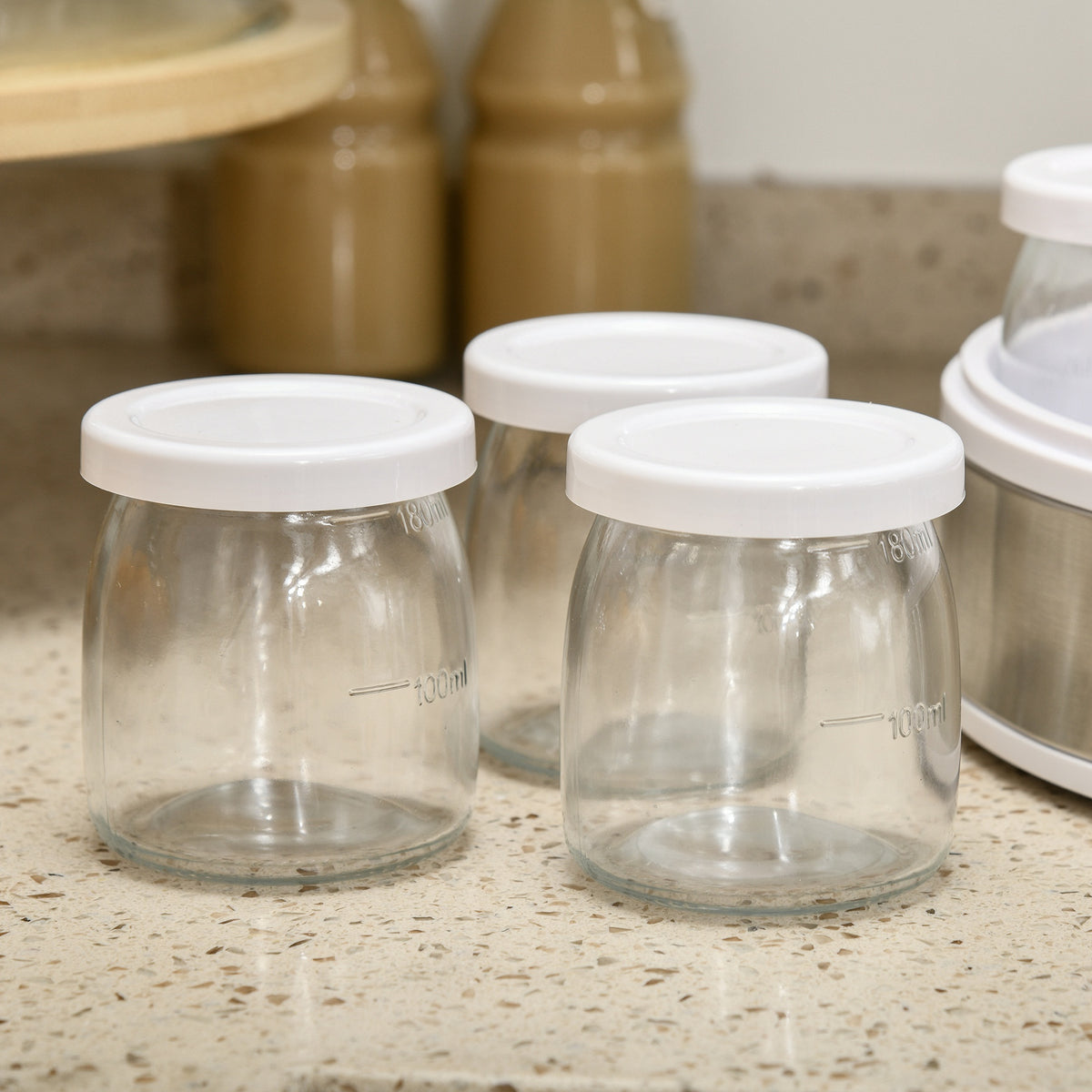 Yaourtière 7 pots de 180ml machine à yaourt électrique en acier inoxydable thermostat réglable 24 x 24 x 13 cm blanc