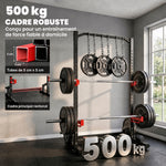 Power Tower Multifunzione Carico 500 kg, Barra per Trazioni, Rack per Squat, Supporti per Dischi, 157x105x205cm, Rosso