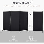 Paravent 3 panneaux dim. 2,53L x 0,5l x 1,82H m Store latéral Brise-Vue paravent sur Pied séparateur métal Polyester