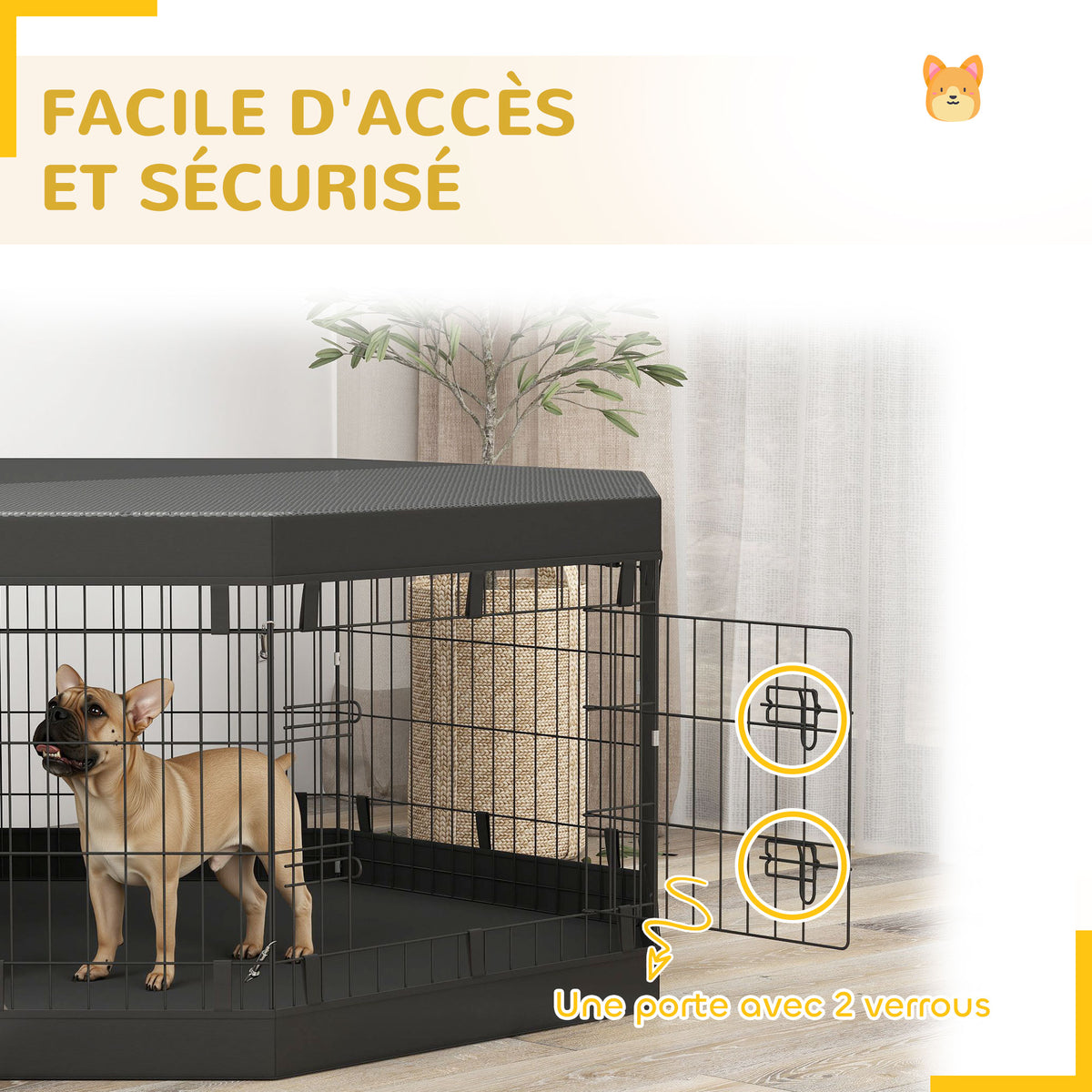 Parc pour chien enclos chien intérieur 8 panneaux pliables avec porte pour chiots acier 61l x 61H cm noir