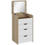 Dressing table with flip-top mirror and storage stool, makeup table, 2 drawers, padded seat, white oak