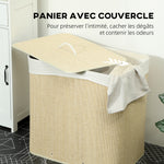 Panier à linge à trois compartiments avec couvercle, panier à linge en bambou 144 L avec poignées en corde