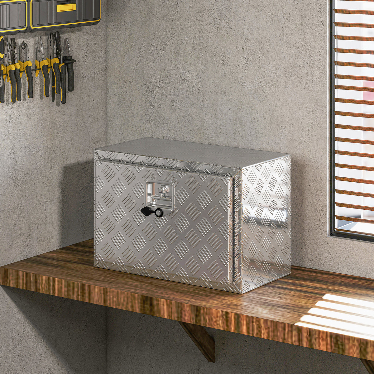 Caja de herramientas de aluminio para camión, 60,9 x 35,5 x 40,6 cm, baúl de almacenamiento de 76 L con cerradura y llaves, plateado