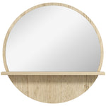 Miroir rond mural de salle de bain avec 1 étagère de rangement - Ø 45 x 10H cm - panneau de particules