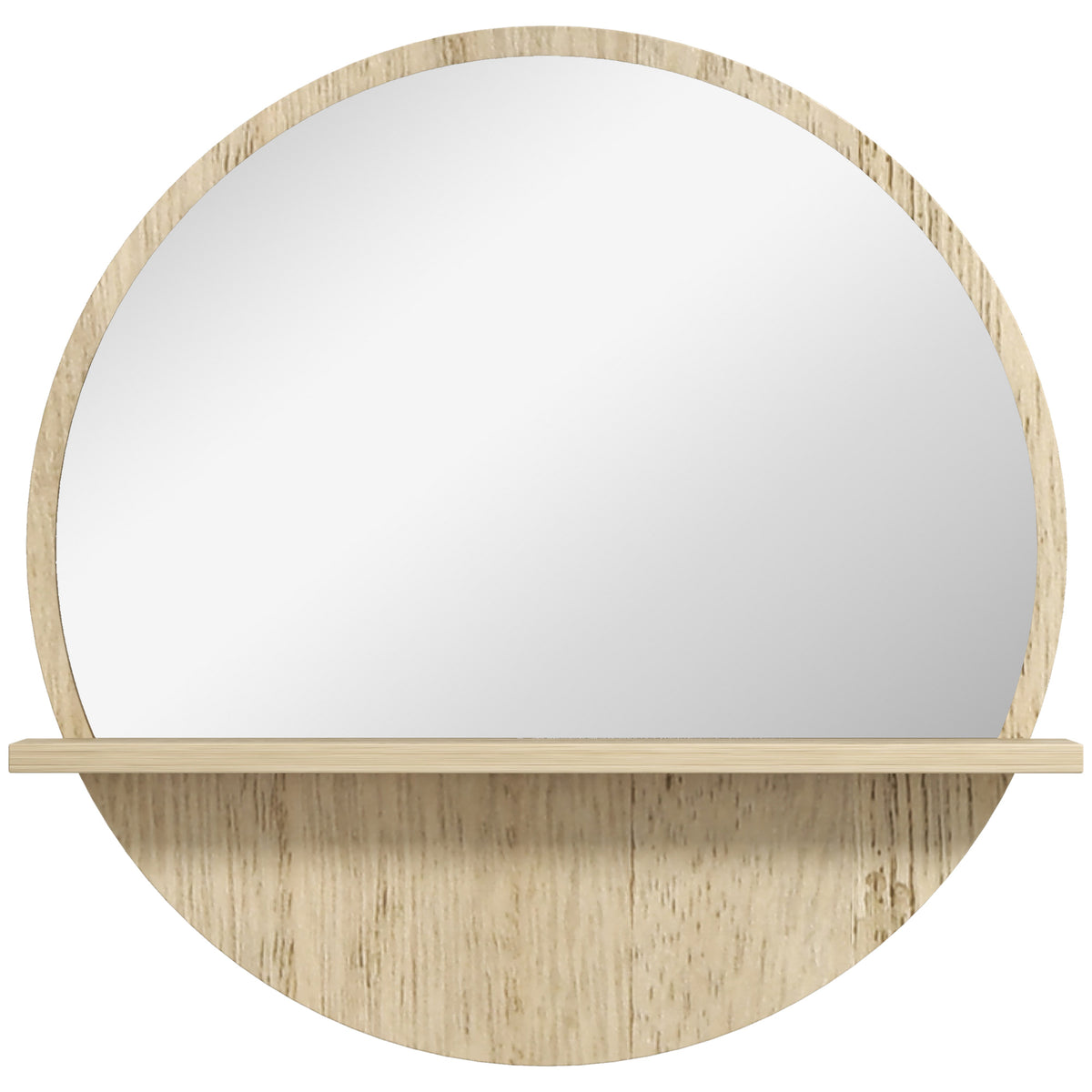 Miroir rond mural de salle de bain avec 1 étagère de rangement - Ø 45 x 10H cm - panneau de particules