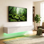 Meuble TV Suspendu Flottant 160 cm avec Éclairage LED et Prises, Meuble Télé pour Téléviseur 72 Pouces, Blanc