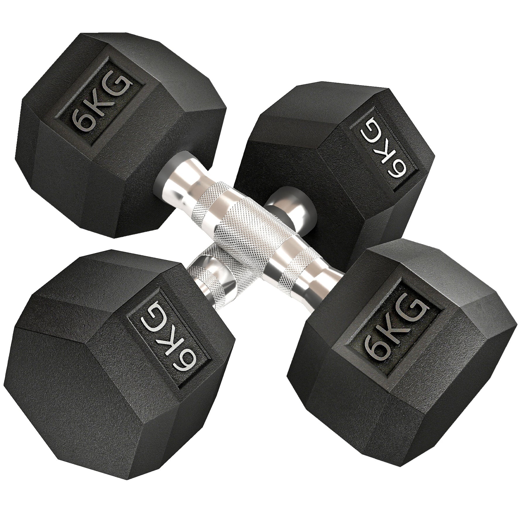 Ensemble d'haltères courtes, lot de 2 haltères hexagonaux recouverts de caoutchouc, acier noir