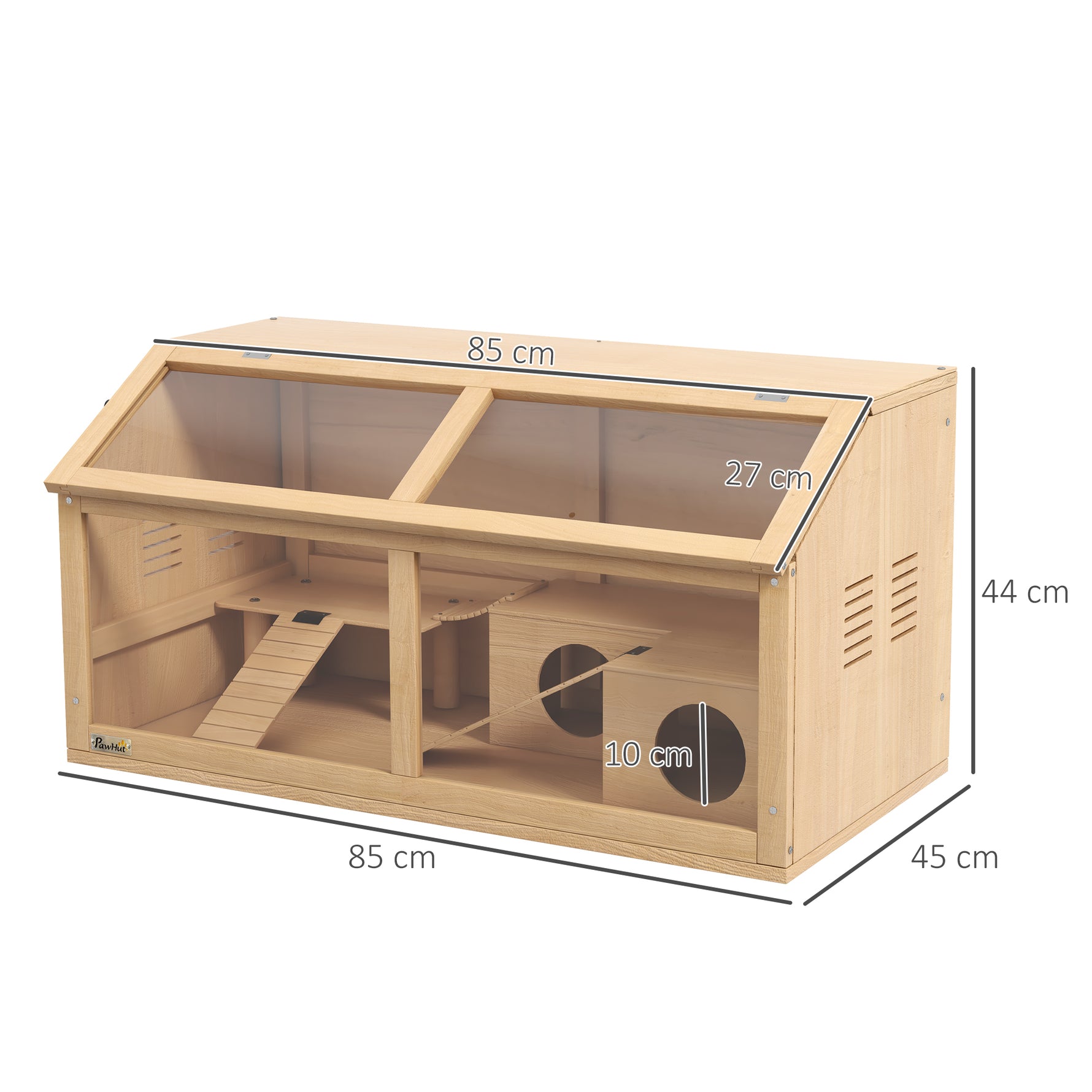 Cage hamster en bois habitat grand pour rongeur ventilation couvercle ouvrant et accessoires 85x45x44cm bois naturel