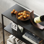Mesa consola estrecha de 4 niveles estilo industrial con marco de acero, 110 x 30 x 75 cm, negro