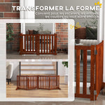 Barrière de sécurité chien pliable double face en bois, 4 panneaux avec porte, pieds de support, 205 x 60 cm, marron