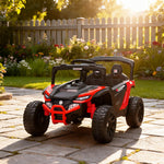 Voiture électrique enfant UTV, buggy électrique enfant 12V 2 moteurs, télécommande, LED, musique, klaxon, 3-8 ans, rouge