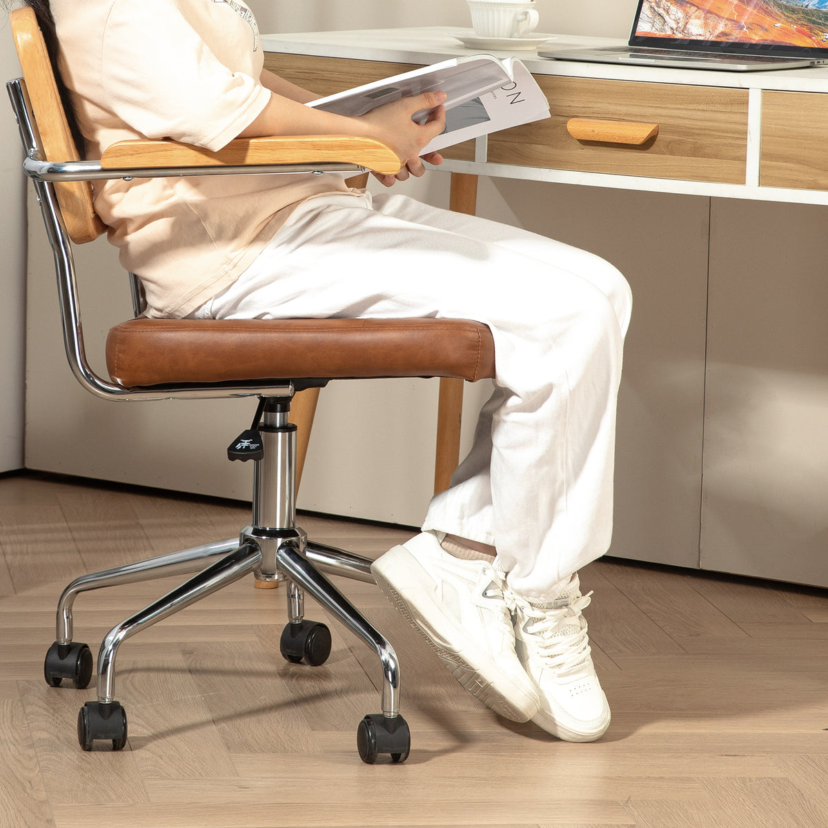 Chaise de bureau fauteuil de bureau fonction basculante hauteur réglable assise pivotante 60l x 55,5P x 82-90H cm marron