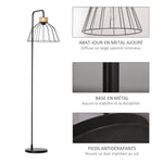 Lampadaire lampe à pied design élégant en métal avec décoration en rotin idéal pour maison bureau restaurant et café 44 x 34 x 154 cm noir