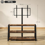 Meuble TV avec support pour téléviseurs de 32-70 pouces, étagères ouvertes, angle ajustable 35°, 108x41x135cm, marron